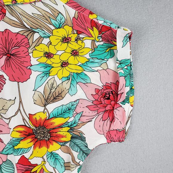 Mi Ner Va Size M Hawaiian Button Up Boxy Crop Bloomcore Colorful‎ Whimsical - Picture 2 of 7